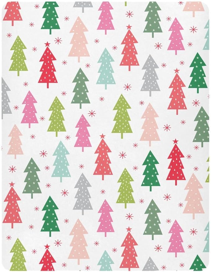 Colorful Christmas Tree Crib Sheets Soft Breathable Fitted Baby Playard Sheets Mattress Cover for Girl Boys, 39" x 27" x 5"