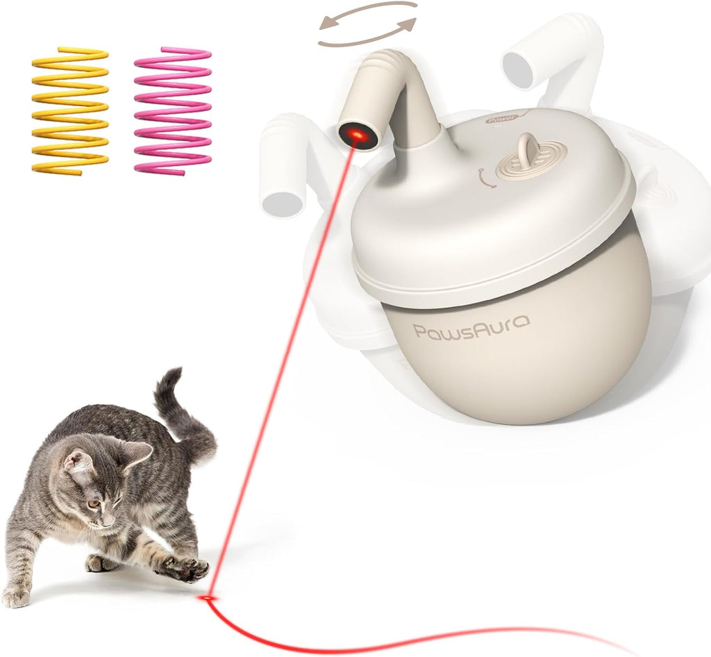 Cat Laser Toys, Automatic Cat Laser Toy Tumbler Design, Rechargeable Cat Laser Pointer 360°Irregular Rotation, 3 Modes Interactive Cat Toy for Indoor Cats of All Ages and Sizes (Beige)