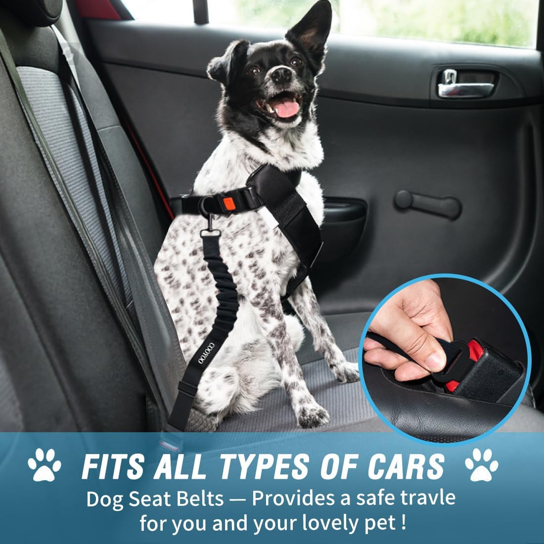 COOYOO Dog Seat Belt, Durability Retractable Dog Car Harness Adjustable Dog Seat Belt for Vehicle Nylon Pet Safety Seat Belts Heavy Duty & Elastic