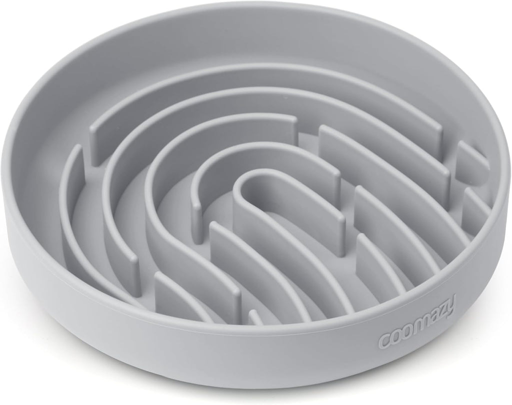 Coomazy Large Silicone Slow Feeder Dog Bowls, Interactive Puzzle Toy for Pets Food Training, Keeps Dogs Busy, Prevents Puppy Overeating (Smoke Gray, Large: 3.2Cup)