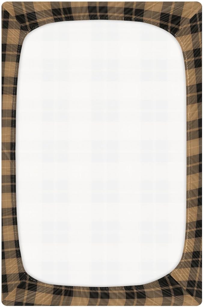 Brown Plaid Crib Sheets Soft Breathable Fitted Baby Playard Sheets Mattress Cover for Girl Boys, 39" x 27" x 5"