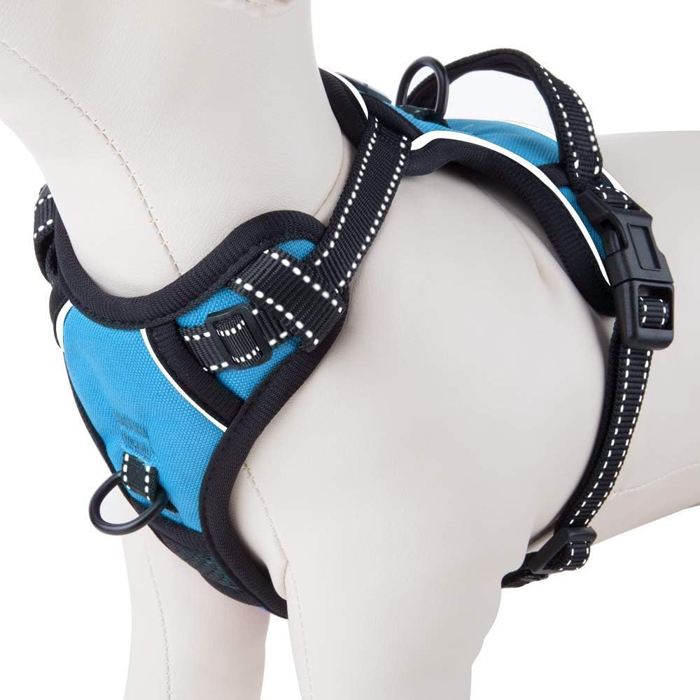 PHOEPET No Pull Dog Harnesses for Small Puppies Reflective Adjustable Front Clip Vest with 2 Metal Leash Attachment Hooks Soft Handle(XS, Blue)