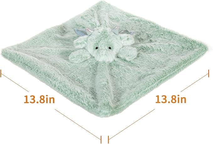 Apricot Lamb Luxury Snuggle Plush Cute Dragon Dinosaur Infant Stuffed Animals Security Blanket Nursery Character Blanket (Green Dragon, 13.8 Inches)