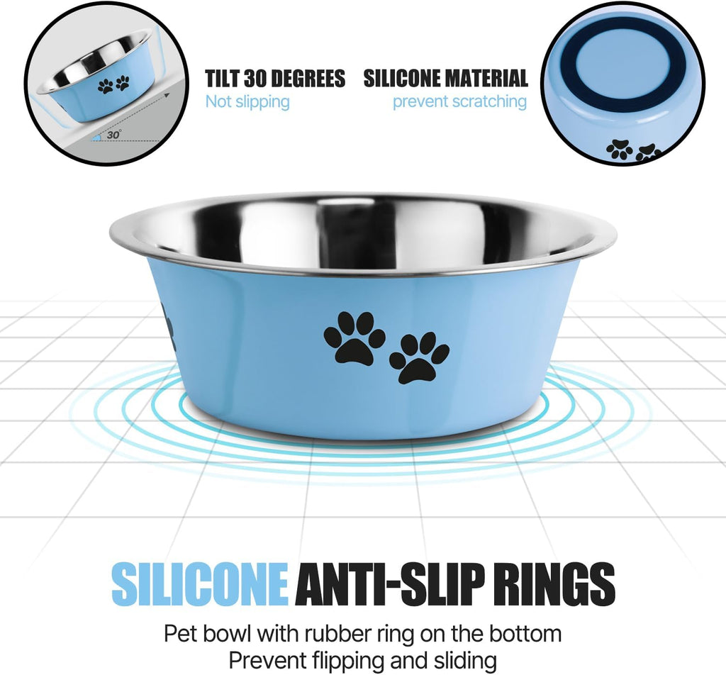 Stainless Steel Dog Bowls, Nonslip Rubber Bottom No Spill Proof Skid Metal Insulated Dog Bowls for Large Medium Small Breed Dogs (Blue, 8.5 Cups/71 OZ)