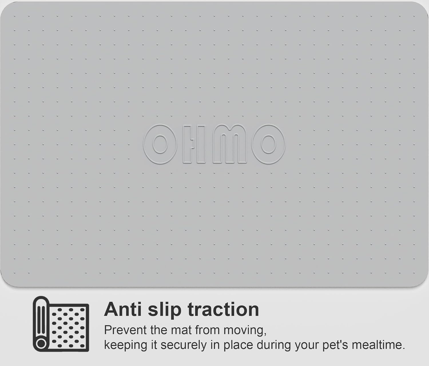 OHMO Dog Food Mat, Silicone Waterproof Cat Food Mat, Non-Skid Spill Proof Pet Feeding Mat for Food and Water, Easy to Clean Dog Placemat(Ash, 23.6" x 15.8")