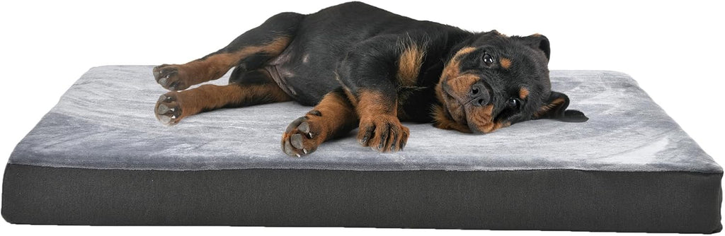 Amazon Basics Dog Bed with Cooling Gel Memory Foam, Pressure-Relief Support for Dogs up to 50lbs, Non-Slip Bottom, Machine Washable Cover, Large Sized (35" x 22"), Grey