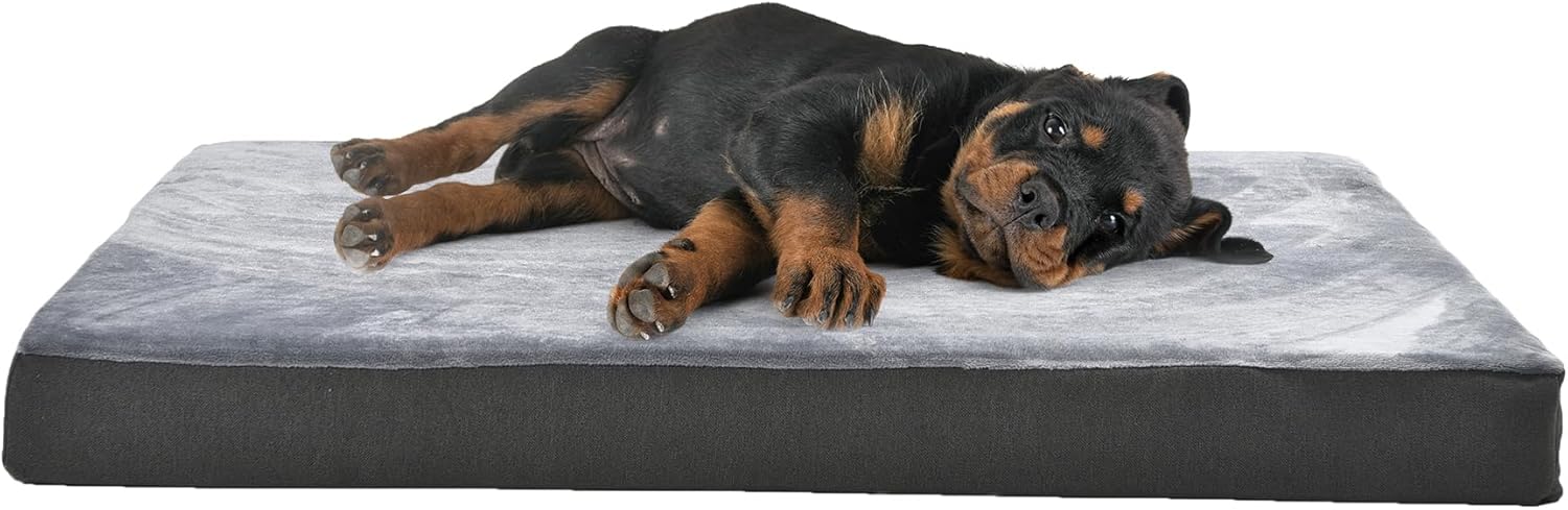 Amazon Basics Dog Bed with Cooling Gel Memory Foam, Pressure-Relief Support for Dogs up to 50lbs, Non-Slip Bottom, Machine Washable Cover, Large Sized (35" x 22"), Grey
