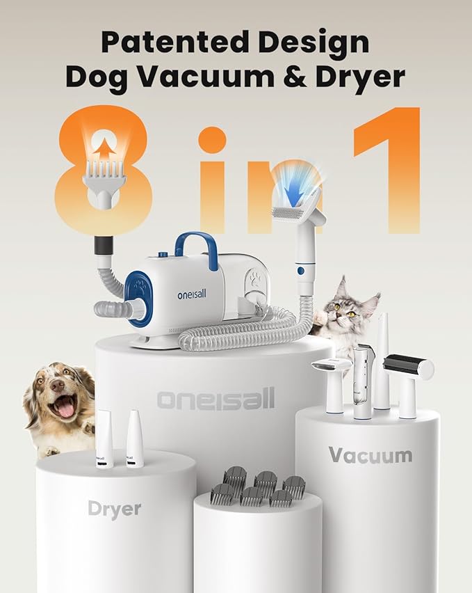 oneisall Dog Vacuum & Dryer for Shedding Grooming, 8 in 1 Dog Grooming Kit - Image 2