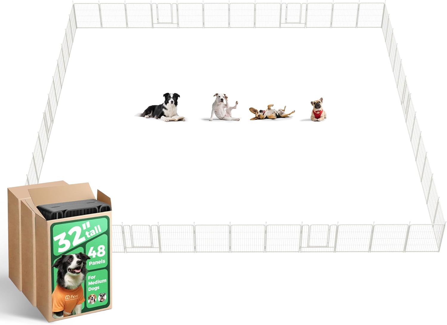 FXW Rollick Unleashed Dog Playpen for Indoor, Yard, RV Camping, 32 inch 48 Panels for Small and Medium Dogs, White│Patented