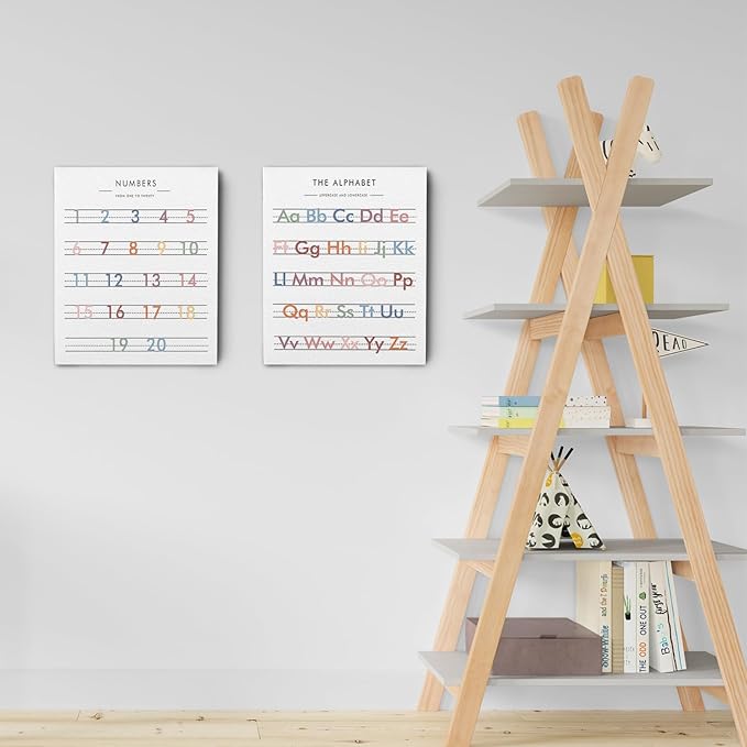Ryeolo Alphabet Canvas Prints - Wall Art for Kids, Safari Nursery Decor, Boho Rainbow Art for Living Room, Classroom, Playroom - 12x16 Inches, Set of 2