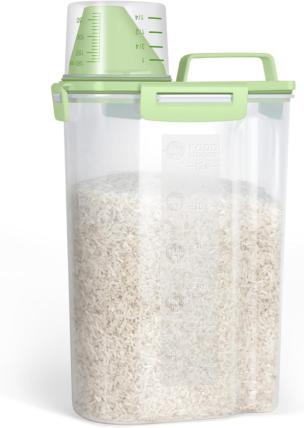 TBMax Small Rice Storage Container -5 Lbs Cereal Dispenser with Measuring Cup, Airtight Dry Food Container Bin for Kitchen Pantry Storage Organization -Green