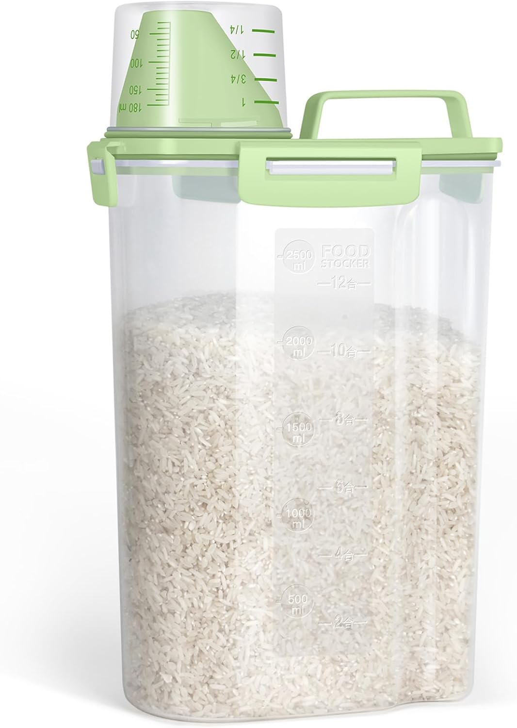 TBMax Small Rice Storage Container -5 Lbs Cereal Dispenser with Measuring Cup, Airtight Dry Food Container Bin for Kitchen Pantry Storage Organization -Green