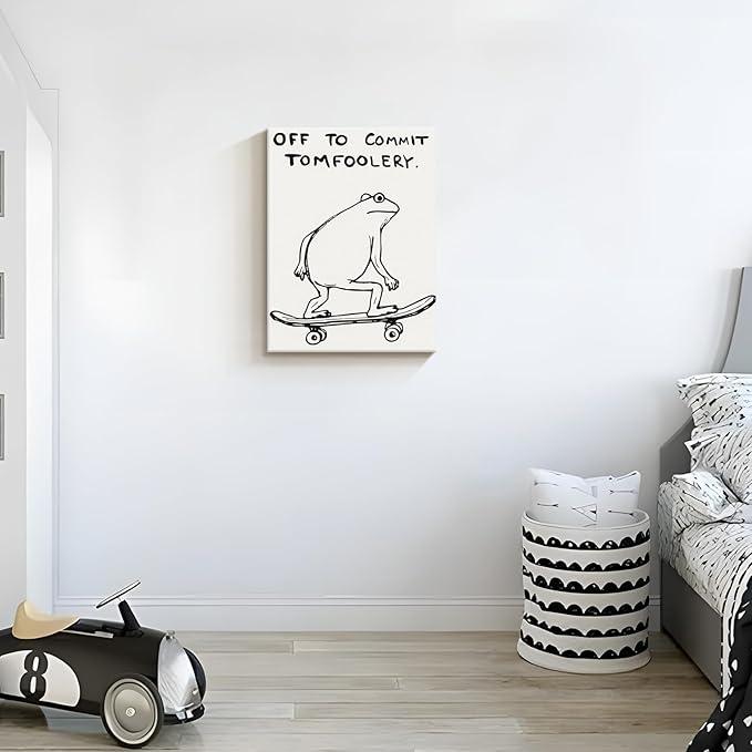 Dytial Funny Frog Wall Art，Funky Skateboard Frog Prints for Wall Decor，Cool Posters，Unique Paintings for Kids Room，Minimalist Funny Animal Artwork - Teen Boy Walls 12x16 Inch