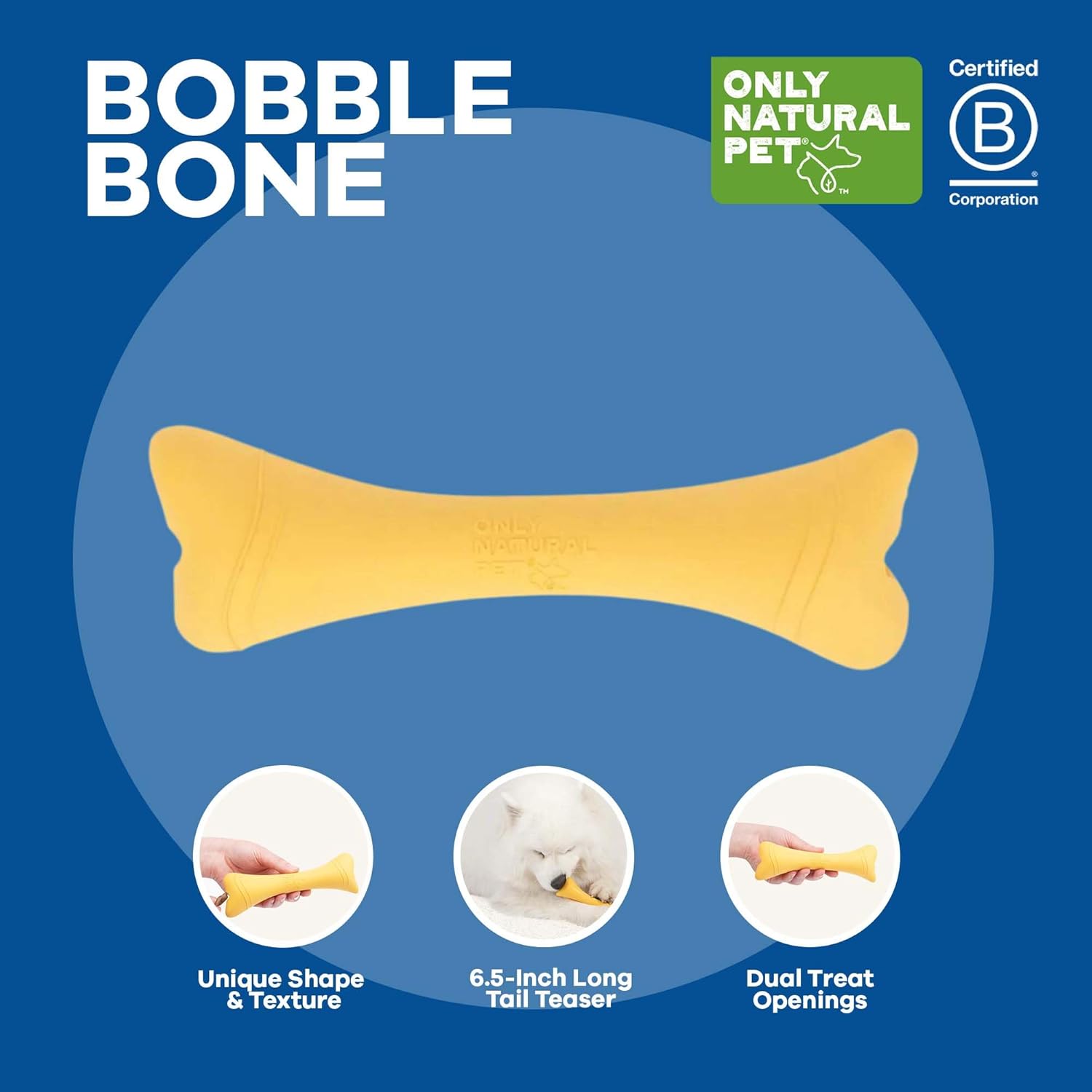 Only Natural Pet Rubber Boredom Buster Treat Stuffer Dog Toys - Interactive Stuffable Feeder Dispenser Fillable Durable Play Puppy Medium Large XS Chew Pup Hide Holder Easy Refill -BobbleBone/Yellow