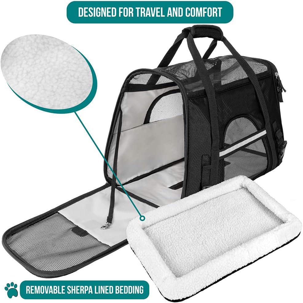 PetAmi Airline Approved Pet Carrier for Cat, Soft Sided Dog Carrier for Small Dogs, Cat Travel Supplies Accessories for Indoor Cats, Ventilated Pet Carrying Bag Medium Large Kitten Puppy, Large Black