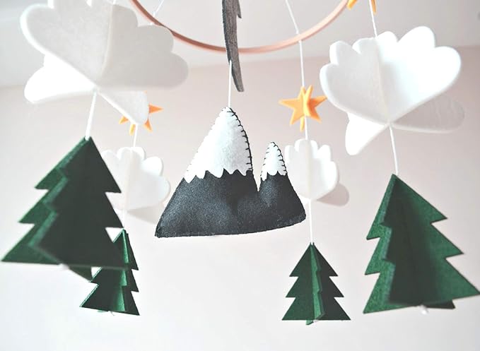 Baby Crib Mobile (Starry Woodland Night, Long Evergreen) Nursery Decor Ceiling Mobile for Boys & Girls - Crib Accessories