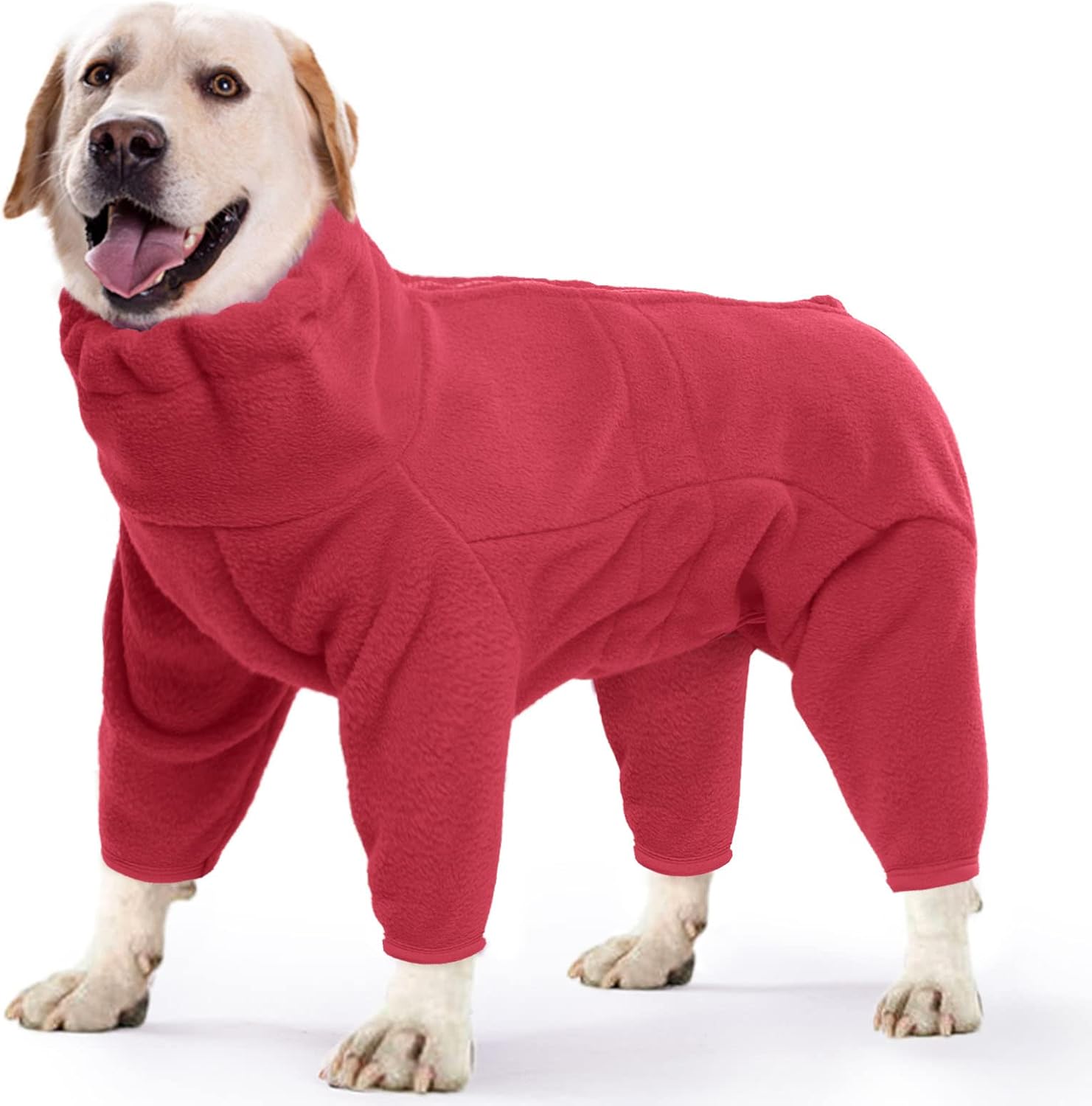 ROZKITCH Fleece Dog Jacket, Pet Windproof Warm Cold Weather Jacket Vest Cozy Jumpsuit Apparel Outfit Clothes for Large Giant Dog Walking Hiking Sleep Red 3XL