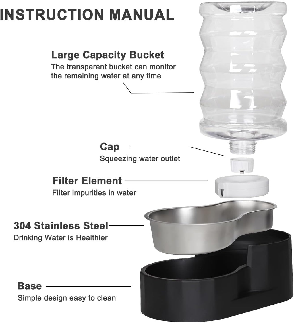 Sfozstra Dog Water Bowl Dispenser: 6L Lagre Stainless Steel - BPA-Free - Automatic Black Gravity Pet Water Dispenser for Busy Owners