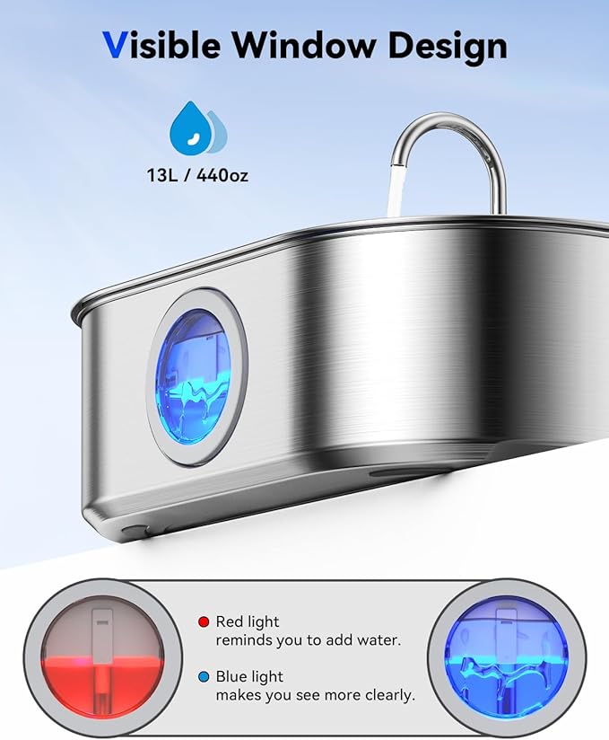 3.4Gal Dog Water Fountain for Large Dogs, 13L Stainless Steel Large Pet Fountain - Image 6
