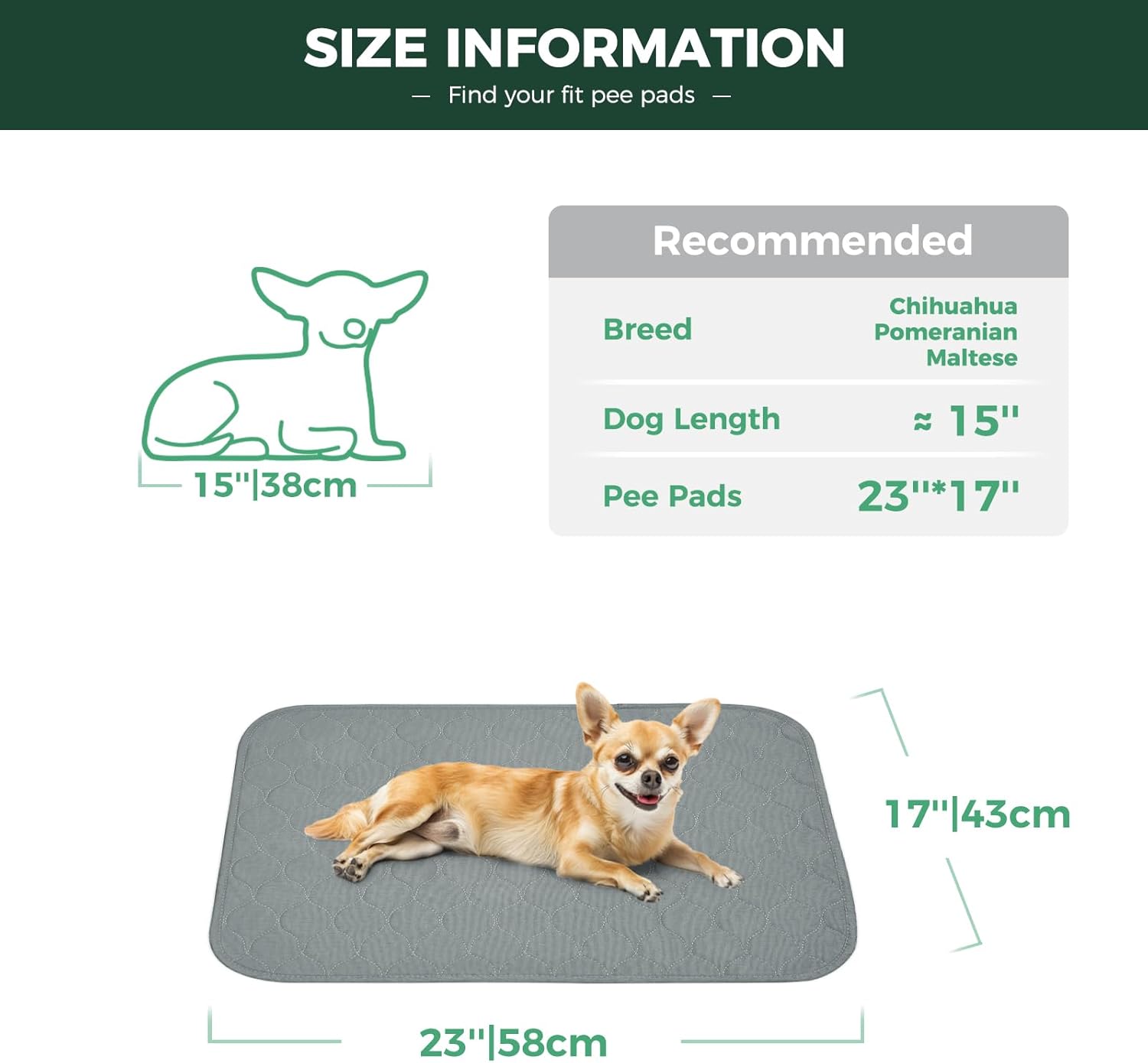 FXW Washable Pee Pads for Dogs, Puppy Pads with Super Absorbent, Specifically Designed for 24inch Cages, 23" × 17" Rectangle, Gray, 2 Packs