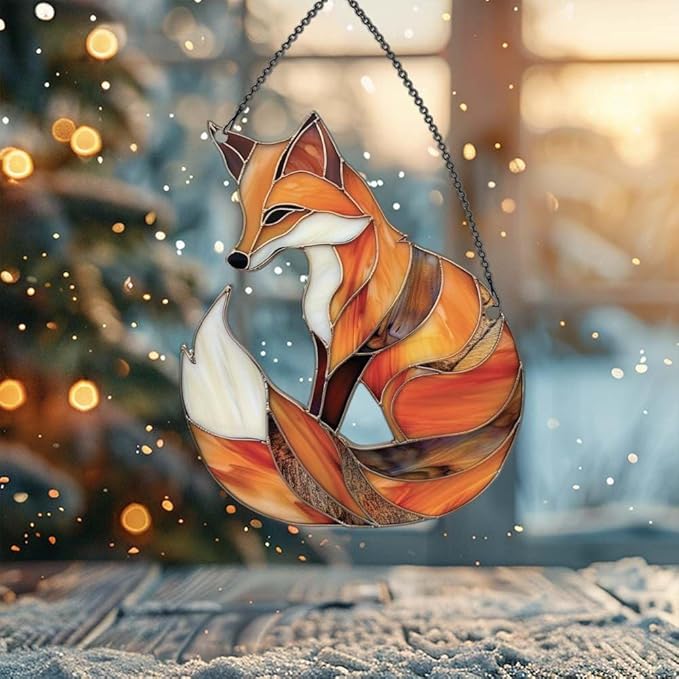 Fox Ornaments Decor for Window Hanging,Fox Lover Gifts for Women Men, Wild Animal Home Wall Room Decorations, Christmas 2D Flat Acrylic Ornamnet