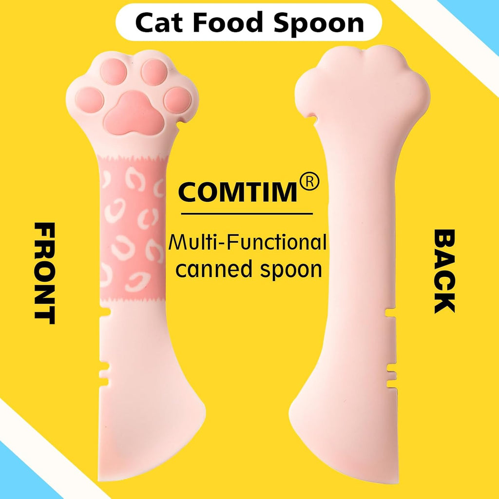 Comtim Small Cat Food Can Lids with Cat Food Spoon Set, Silicone Cat Food Can Covers Lids for 3 oz Cans, Cat Can Opener Spatula Cat Spoon for Wet Food