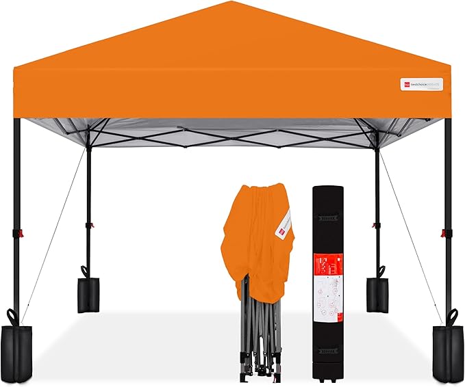 Best Choice Products 10x10ft 1-Person Setup Pop Up Canopy Tent Instant Portable Shelter w/ 1-Button Push, Case, 4 Weight Bags - Orange