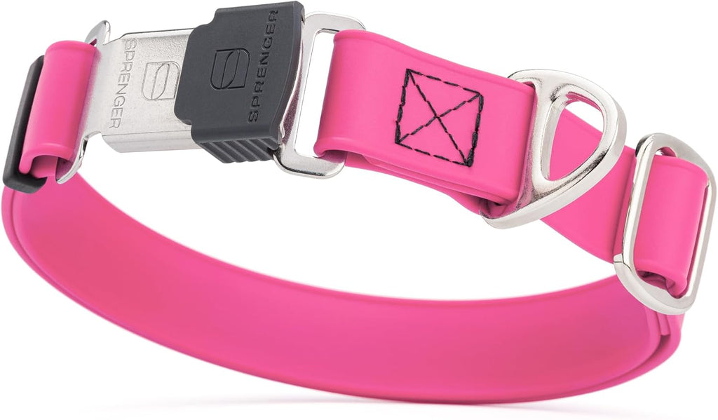 Dogline Biothane Waterproof Dog Collar with Herm Sprenger Stainless Steel Quick Release Buckle – Heavy Duty Tactical Durable Collar for Dogs – Comfortable and Safe Pet Collar, W 3/4" L 12-19", Pink