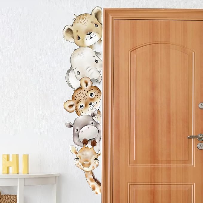 51.18x10.94 Inch Watercolor Jungle Animal Wall Decals - Forest Animal Sticker With Elephant, Lion, Monkey for Baby Nursery, Playroom, Bedroom, Classroom, Kindergarten Decor