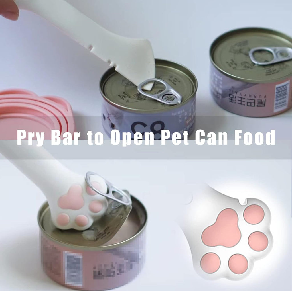 Meow&Woof Cute Cat Pet Can Food Cover with Spoon - One Lid and One Spoon Pack (White&Pink)