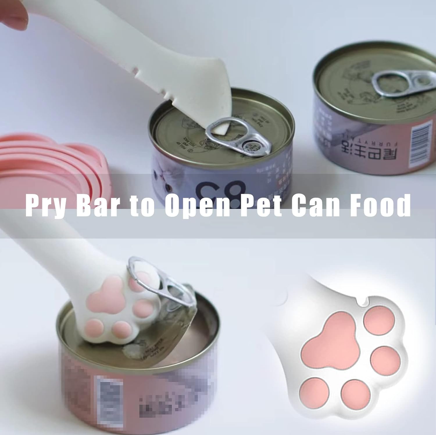 Meow&Woof Cute Cat Pet Can Food Cover with Spoon - One Lid and One Spoon Pack (Pink)