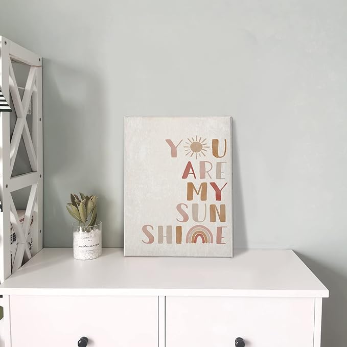 PHAMTE Wall Art You Are My Sunshine Wall Decor,Boho Nursery Decor,You Are My Sunshine Boho Sun Sunshine Rainbow Canvas Framed Wall Decor Home Teens Girls Kids Nursery Classroom Bedroom Living