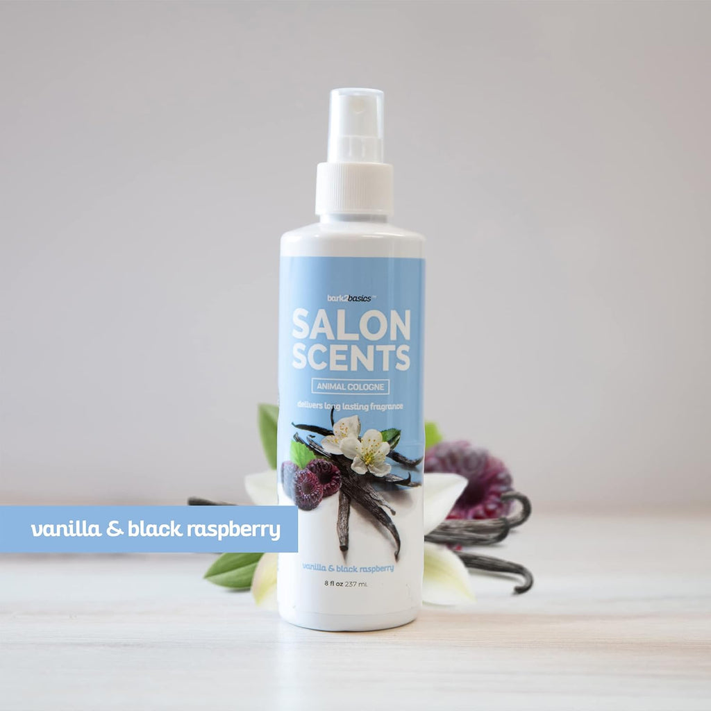 Bark2Basics Salon Scents Pet Grooming Cologne - 8 oz, Natural Professional Groomer Perfume for Dogs and Cats, Long Lasting, Deodorizing, (Vanilla Black Raspberry)