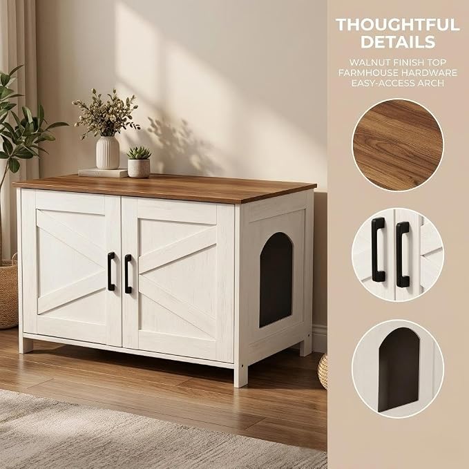 Homhedy Cat Litter Box Enclosure, Litter Box Furniture Hidden - Image 5