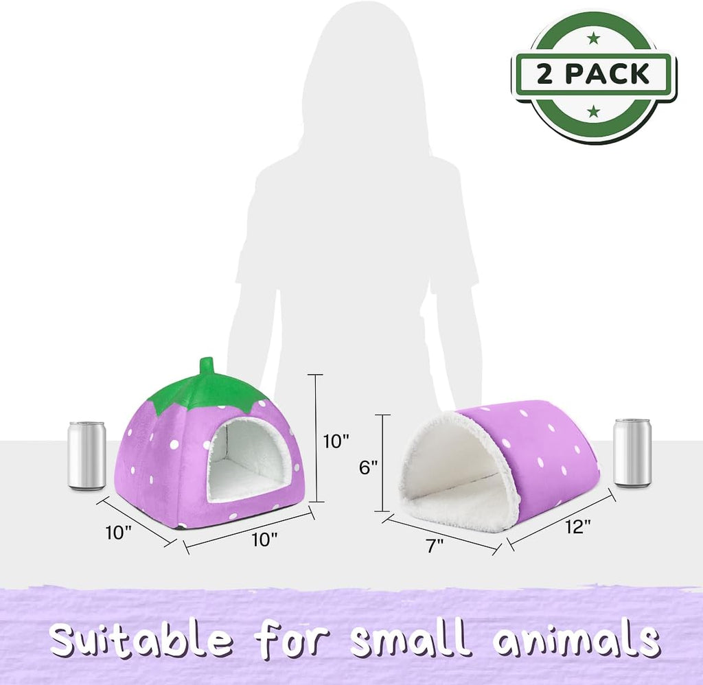 Guinea Pig Hideout with Tunnel, Washable Chinchilla House Bed, Fleece Hideaway, Enrichment Toys, and Cage Accessories for Ferret Hedgehog Small Animal