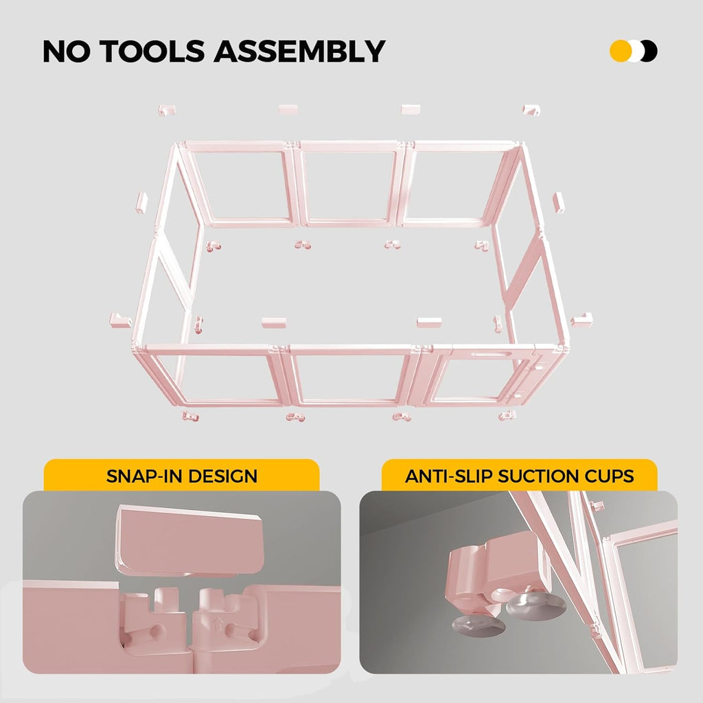 23.6“H 2PCS Extension Kit - Door+Panel, T-Buckles for Compartment, Expandable Clear Dog Play Pen Acrylic Dog Playpen Indoor,for Puppy Cat Bunny Small & Medium Dogs (Pink-23.6" H, 2PCS)