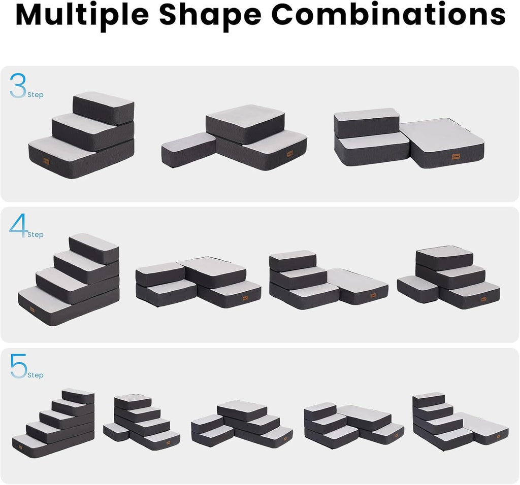 4-Step Adjustable Dog Stairs for Beds, Dog Steps for Small Dogs and Cats, Foldable Pet Stairs for Bed Climbing, Non-Slip Pet Step Indoor, Grey