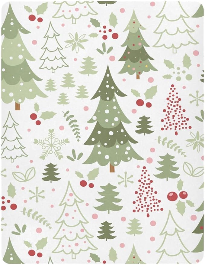 Cartoon Christmas Tree Crib Sheets for Boys Girls Soft Breathable Mini Crib Sheets for Baby 52" x 28"