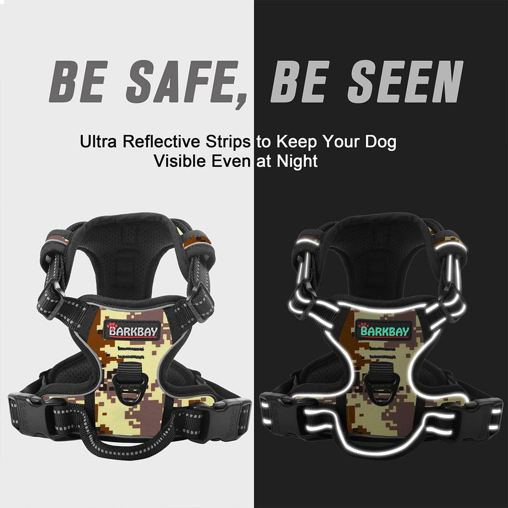 BARKBAY No Pull Dog Harness Front Clip Heavy Duty Reflective Easy Control Handle for Large Dog Walking(Desert camo,L)