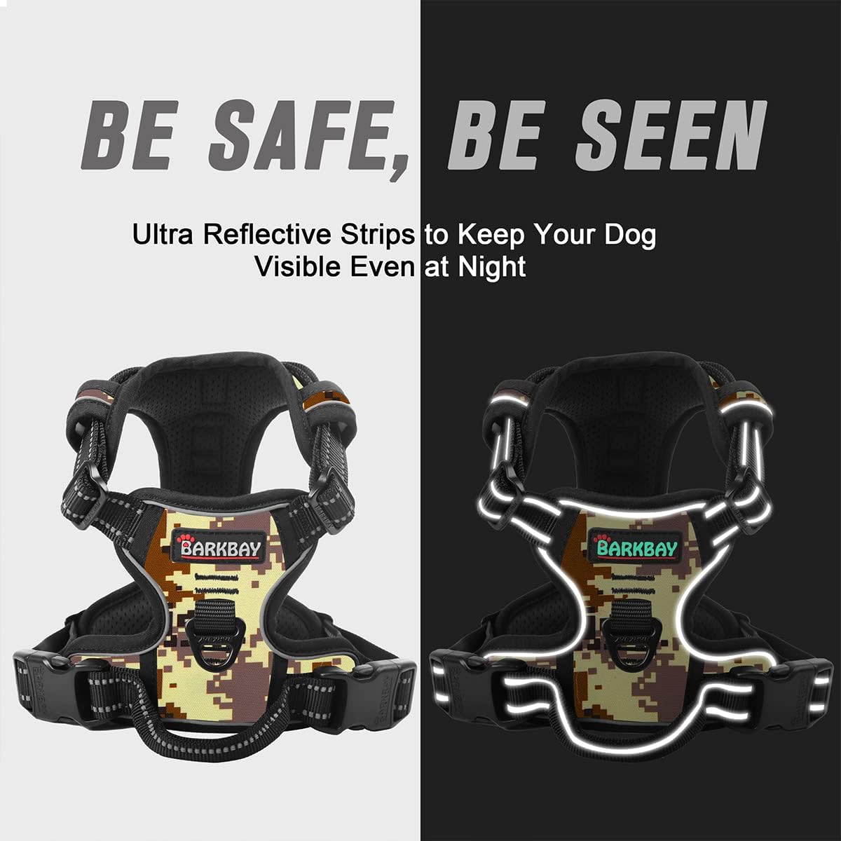 BARKBAY No Pull Dog Harness Front Clip Heavy Duty Reflective Easy Control Handle for Large Dog Walking(Desert camo,S)