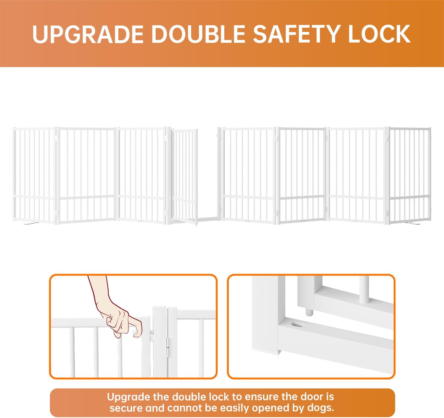 Full Metal Freestanding Dog Gate with Door, 32''Height Foldable Pet Dog Fence for Indoor & Outdoor, 8 Panels Extra Wide Free Standing TallDog Gates for Doorways,House,Stairs,Porch,Deck,Yard