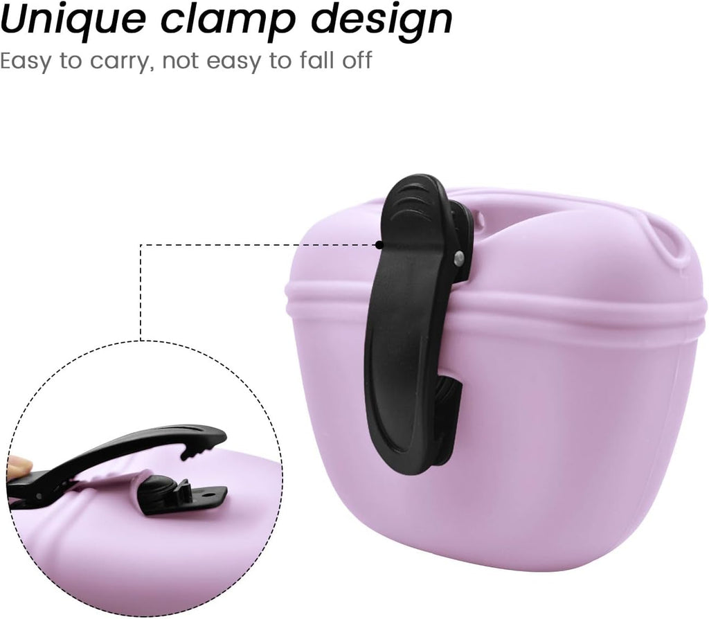 AUDWUD Silicone Dog Treat Pouch,With Dog Training Clicker,Clip on Portable Training Container,Convenient Magnetic Buckle Closing and Waist Clip