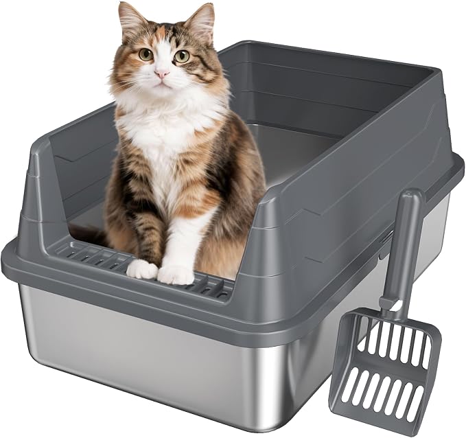 Stainless Steel Cat Litter Box, Odor Free Metal Litter Box by KISENG