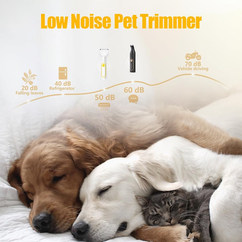 Dog Clippers Grooming Kit, 4-in-1 Electric Cordless Low-Noise Dog Paw Trimmer, Shave, Nail Trimmer and Nail Grinder Suitable for Small and Medium-Sized Pet (White)