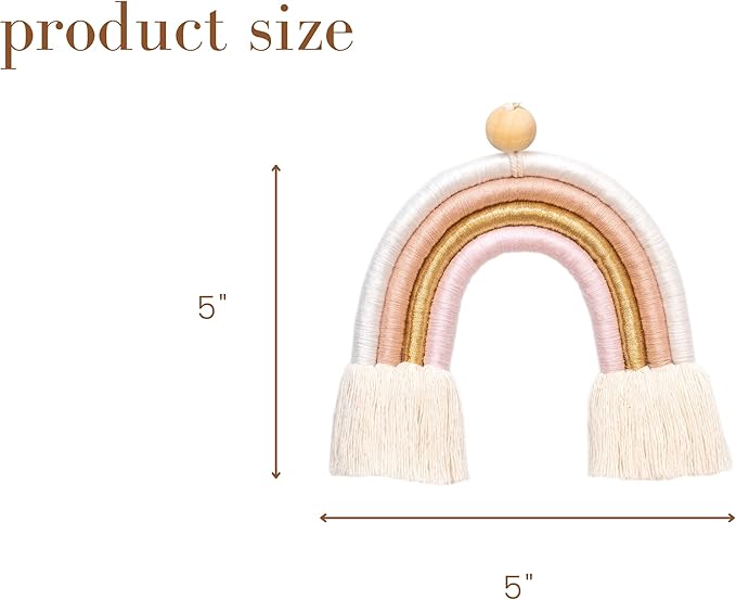 Mila Millie Macrame Wall Hanging | Handmade Woven Tassel Ornament for Home or Nursery Baby Kids Room Decor | Boho Nordic Scandinavian Style (Pink Gold)