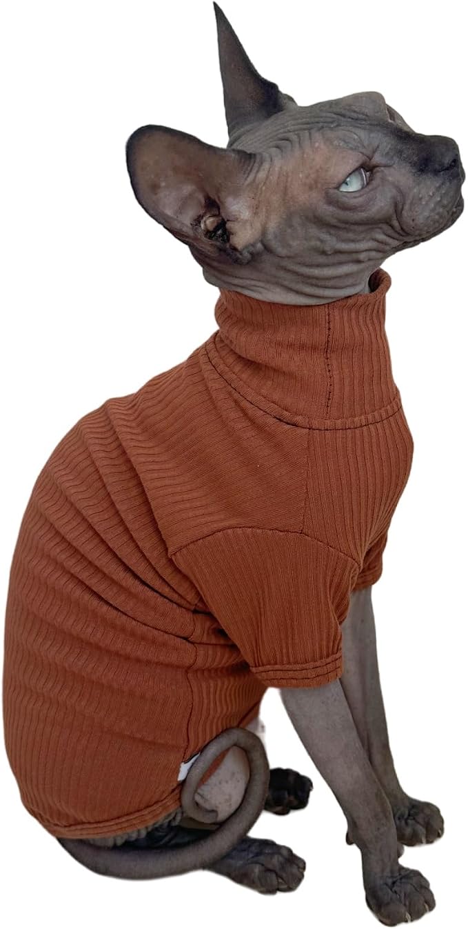 Sphynx Cats Shirt Cotton Hairless Cat Turtleneck Sweater Kitten T-Shirts - Image 3
