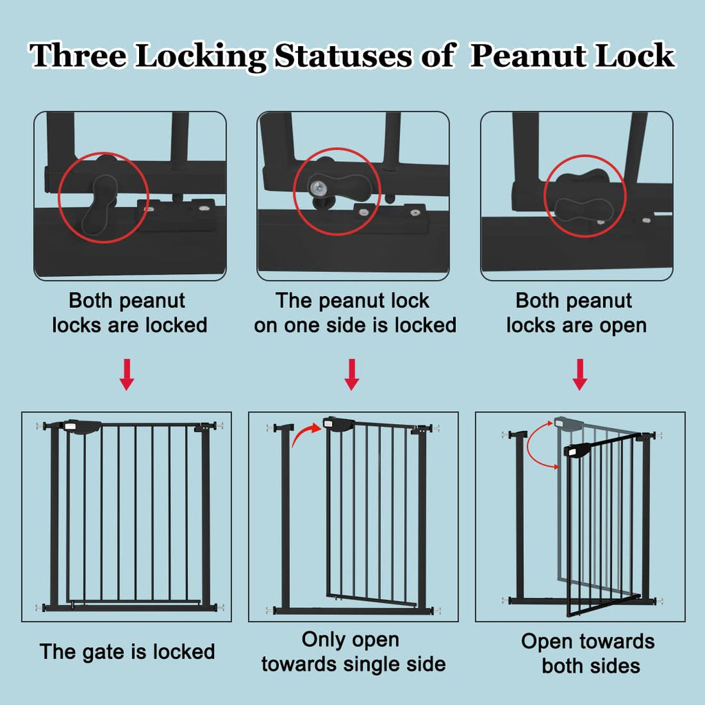 WAOWAO Triple Lock Baby Gate Extra Wide 39.76-43.7" Pressure Mounted Walk Through Swing Auto Close Safety Black Metal Dog Pet Puppy for Stairs,Doorways,Kitchen