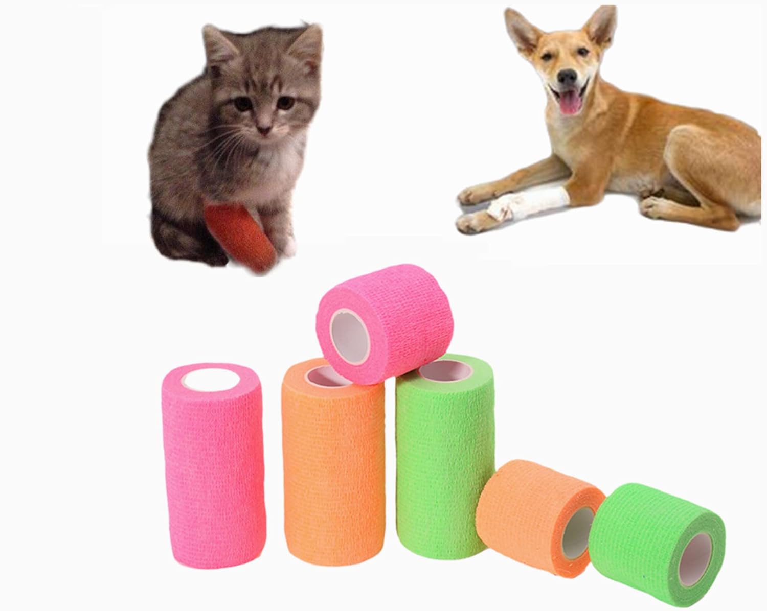 6 Pack 2" x 5 Yards Self Adhesive Bandage Wrap Breathable Cohesive Vet Wrap for Pets, Elastic Self-Adherent Tape for Sports, Wrist, Ankle (White)