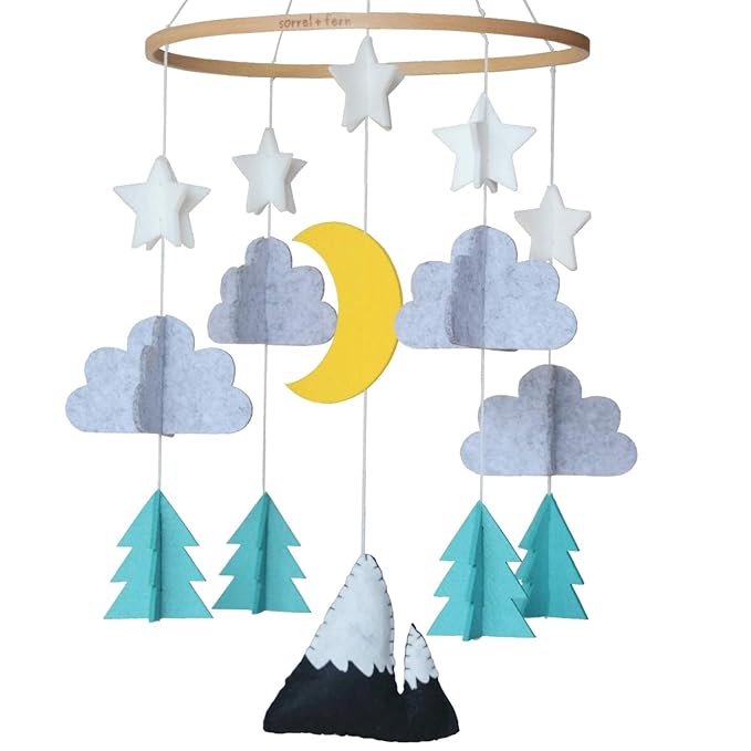 Sorrel + Fern Baby Crib Mobile (Starry Woodland Night, Mint) - Nursery Decoration Crib Mobile and Baby Shower for Boys and Girls