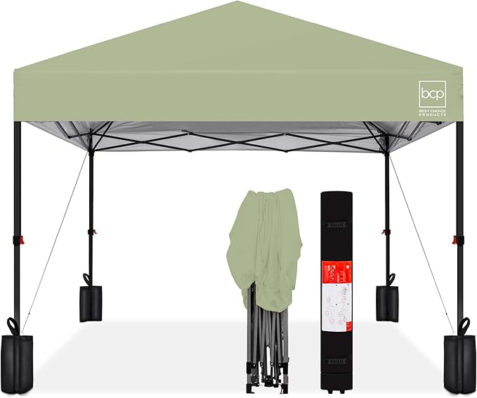 Best Choice Products 10x10ft 1-Person Setup Pop Up Canopy Tent Instant Portable Shelter w/ 1-Button Push, Case, 4 Weight Bags - Sage Green